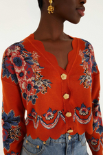 Load image into Gallery viewer, Victorian Floral Knit Cardigan in Terracotta
