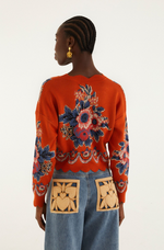 Load image into Gallery viewer, Victorian Floral Knit Cardigan in Terracotta
