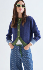 Load image into Gallery viewer, Colorblock Tulip Hem Cardigan in Navy
