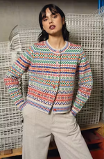Load image into Gallery viewer, Rainbow Fair Isle Cardigan in Off White
