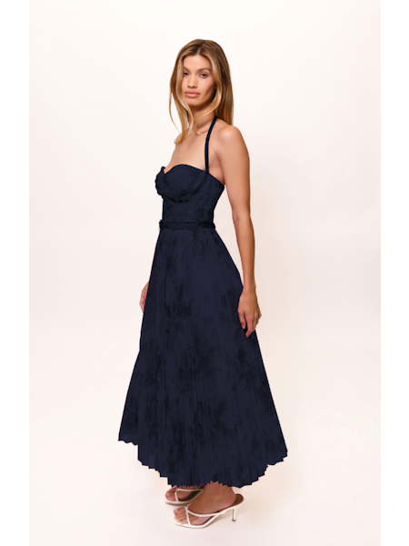 Rumor Twist Front Tulle Maxi Dress in Navy