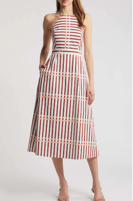 St. Tropez Midi Dress in Coral Reef Stripe