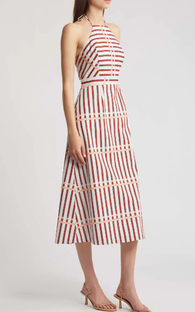 St. Tropez Midi Dress in Coral Reef Stripe