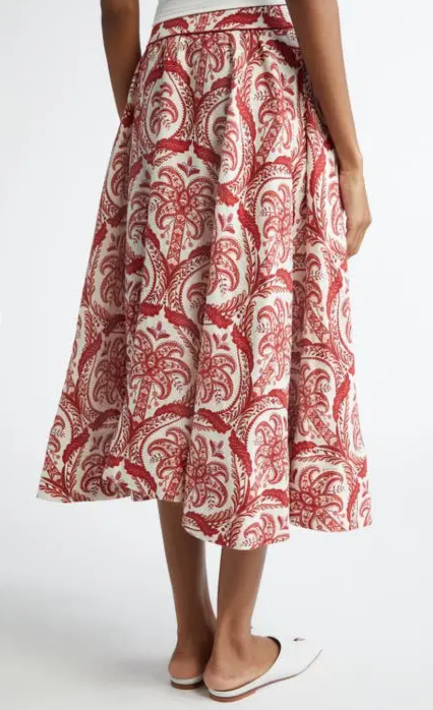 Tropical Cameo Midi Skirt in Off-White/Red