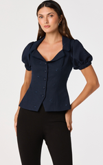 Load image into Gallery viewer, Anne Embroidered Top in Navy

