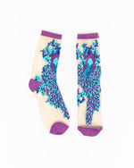 Load image into Gallery viewer, Aquamarine Peacock Sheer Crew Sock
