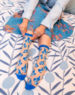 Load image into Gallery viewer, Blueberry Ruffle Sheer Crew Sock
