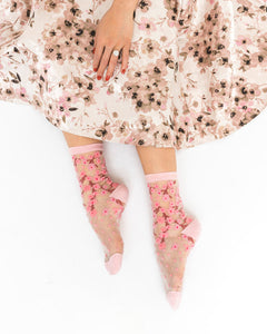 Cherry Blossom Sheer Crew Sock