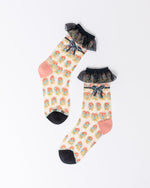 Load image into Gallery viewer, Repeat Floral Ruffle Sheer Crew Sock
