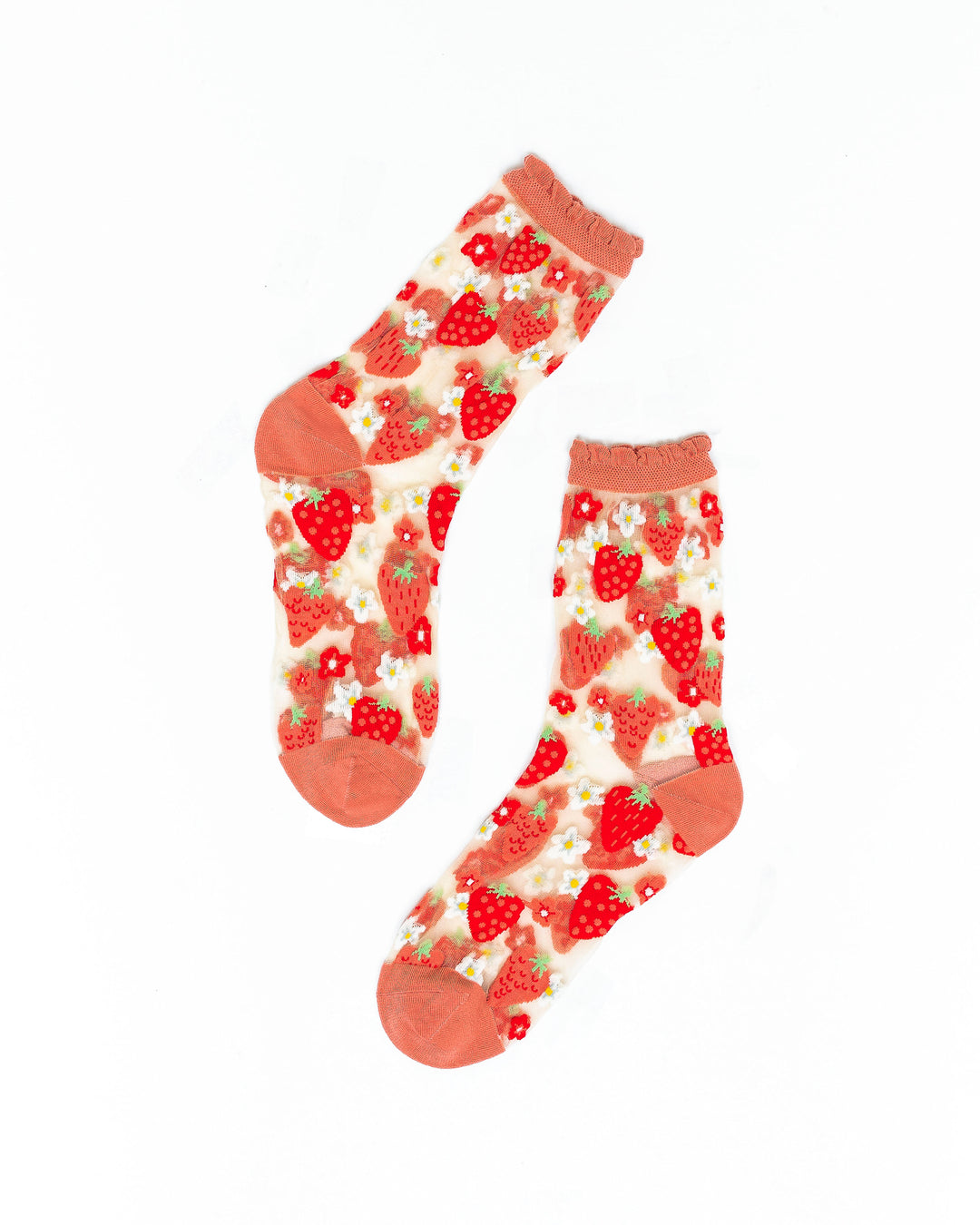 Strawberry Daisy Ruffle Sheer Crew Sock