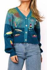 Load image into Gallery viewer, Fireworks Over Boat Knit Cardigan in Multi
