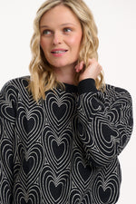 Load image into Gallery viewer, Gerri Jersey Jacquard Top in Black/Off-White Heart Explosion
