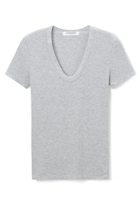 Avril Ribbed U-Neck Short Sleeve Tee in Heather Grey