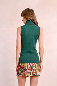 Sleeveless Turtleneck Sweater in Dark Green