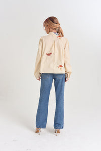 Emmy Embroidered Parkscape Top in Cream