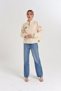 Emmy Embroidered Parkscape Top in Cream