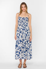 Load image into Gallery viewer, Tanella Floral Dress in Blue Jacobean Floral
