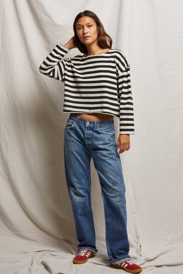 Taylor Recycled Cotton Striped Long Sleeve Top in True Black/Natural Stripe