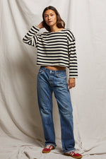 Load image into Gallery viewer, Taylor Recycled Cotton Striped Long Sleeve Top in True Black/Natural Stripe
