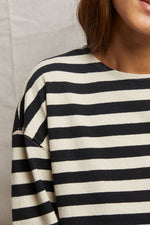 Load image into Gallery viewer, Taylor Recycled Cotton Striped Long Sleeve Top in True Black/Natural Stripe
