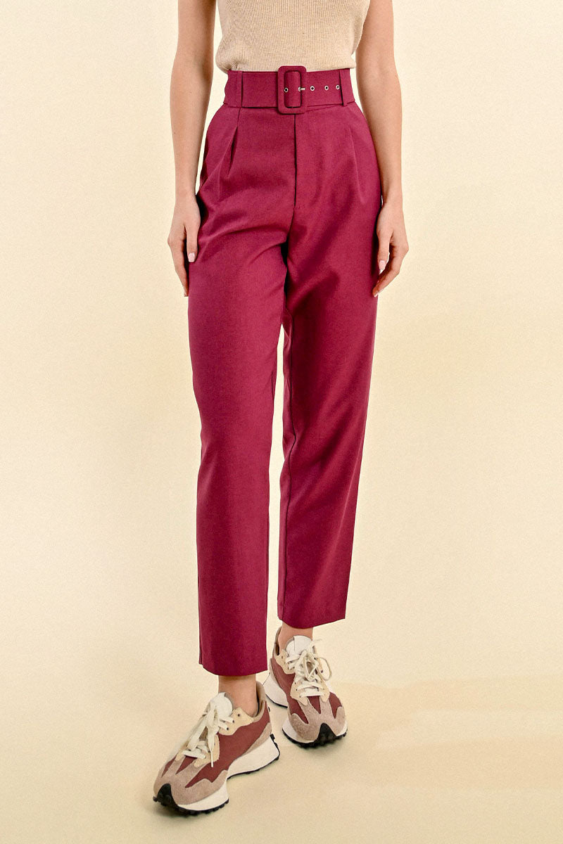 Belted Straight Leg Trouser in Purple