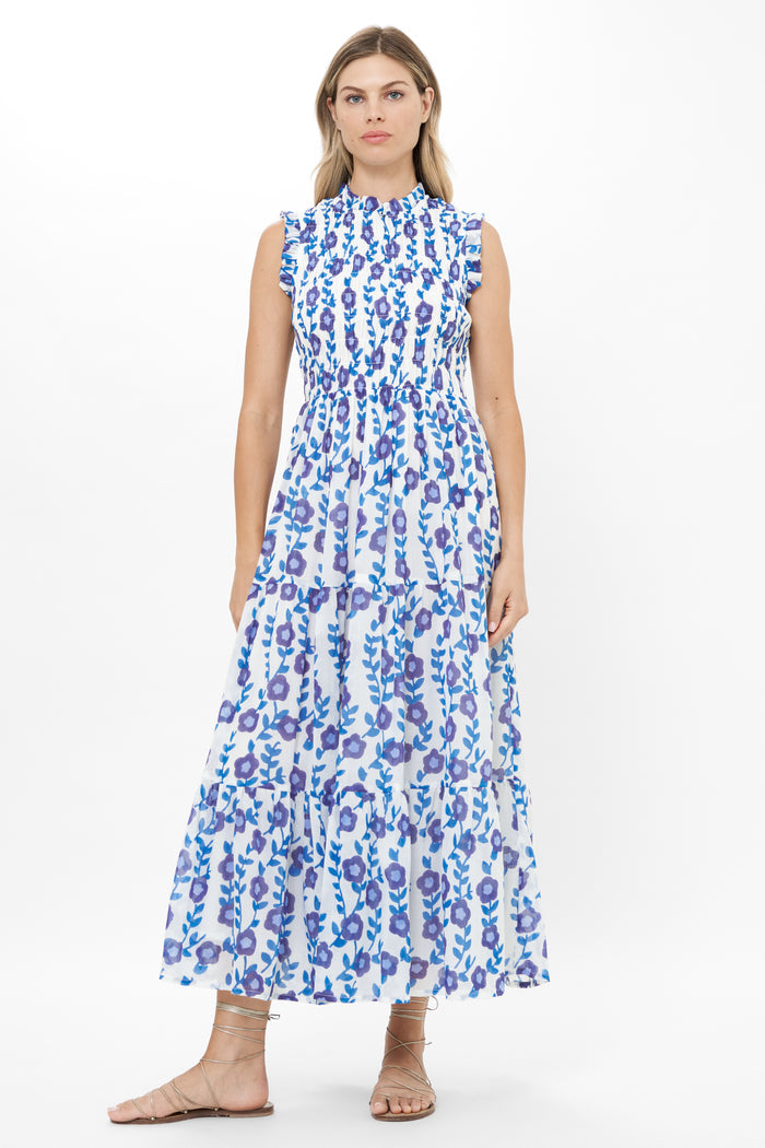 Sleeveless Smocked Maxi Dress in Toscana Blue