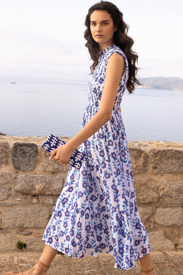 Sleeveless Smocked Maxi Dress in Toscana Blue