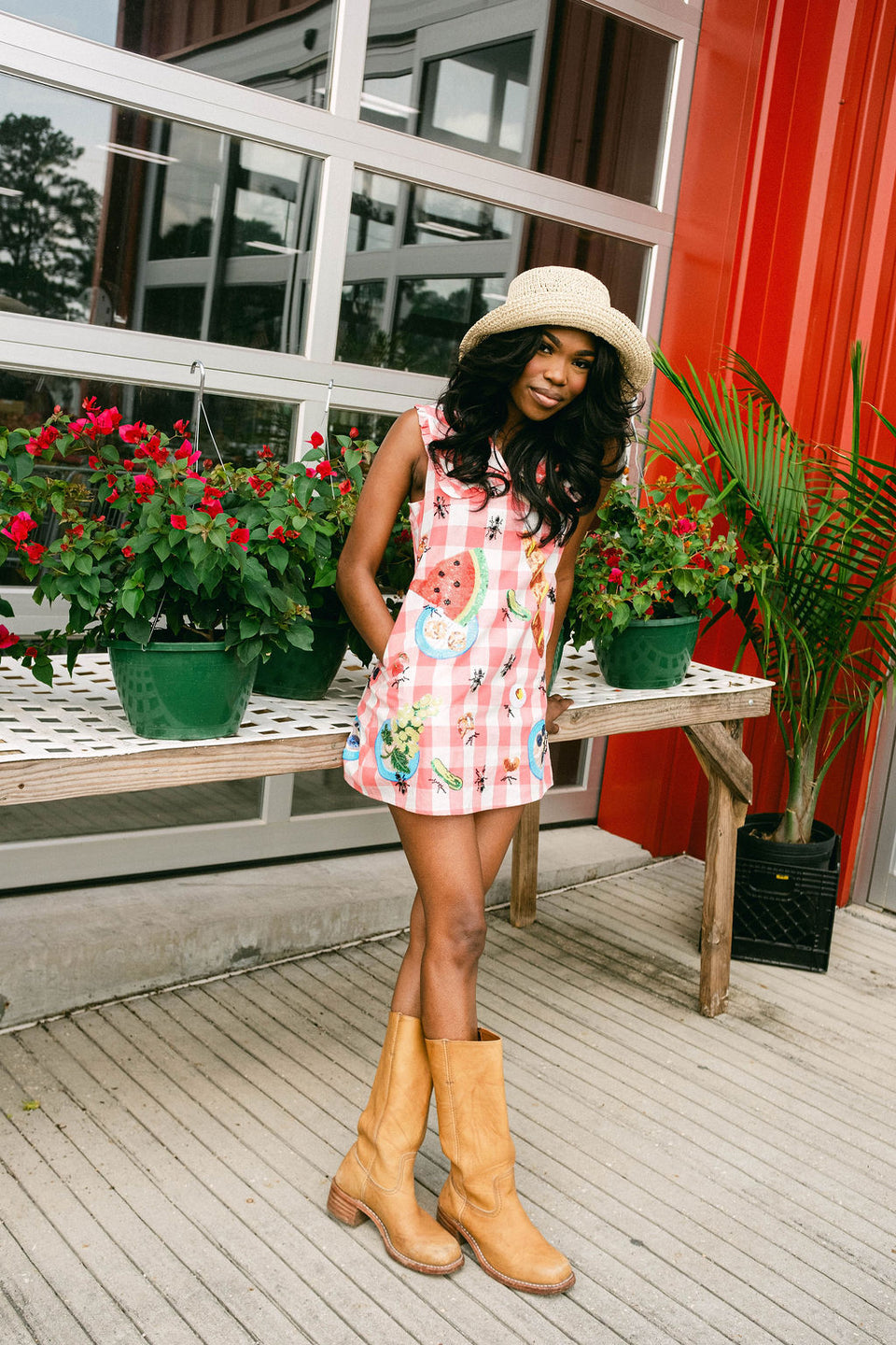 Red Picnic Table Collar Dress in Red