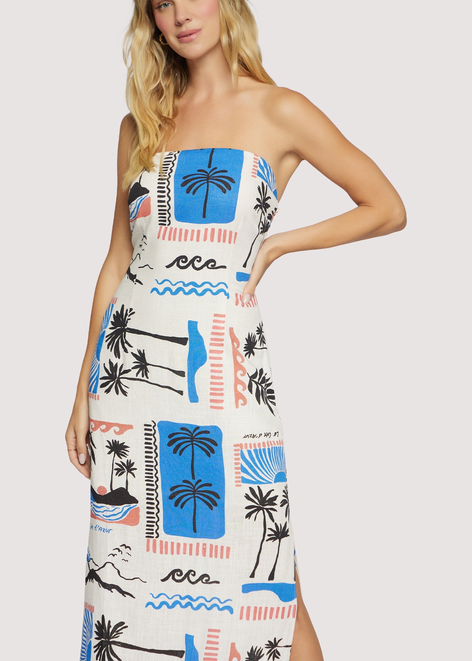 Azure Paradiso Strapless Maxi Dress in Cream/Blue Multi