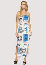 Load image into Gallery viewer, Azure Paradiso Strapless Maxi Dress in Cream/Blue Multi
