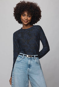Cecelia Floral Long Sleeve Top in Ice Navy