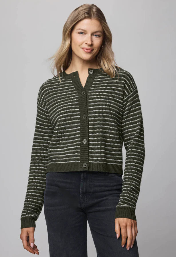 Amber Stripe Crop Cardigan in Green Spruce/Pale Oak