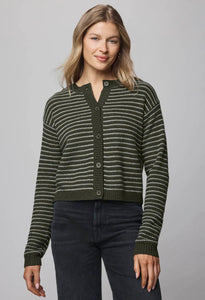 Amber Stripe Crop Cardigan in Green Spruce/Pale Oak
