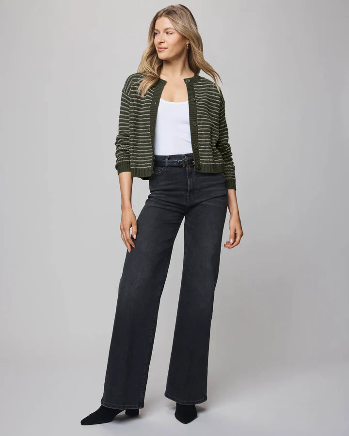 Amber Stripe Crop Cardigan in Green Spruce/Pale Oak