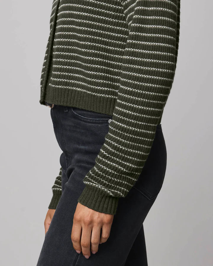 Amber Stripe Crop Cardigan in Green Spruce/Pale Oak