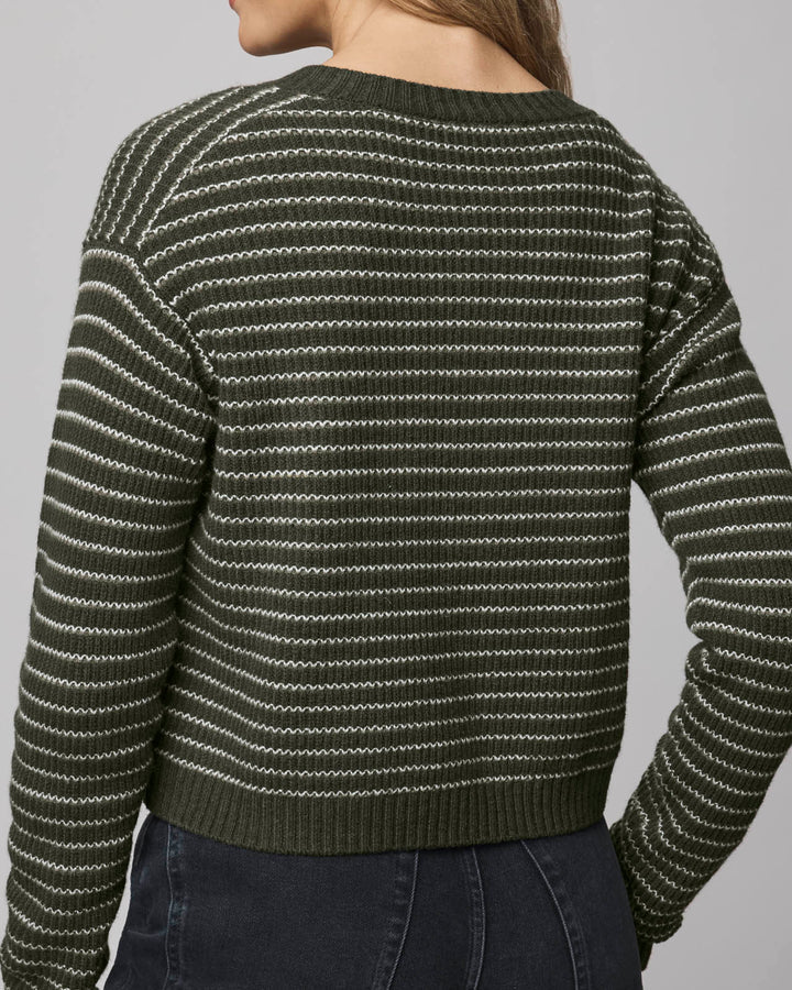 Amber Stripe Crop Cardigan in Green Spruce/Pale Oak