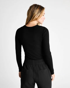 Isabella Eyelash Shimmer Long Sleeve Top in Black