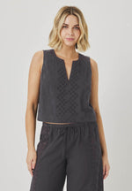 Load image into Gallery viewer, Kenzie Geo Eyelet Tank in Lead

