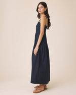 Load image into Gallery viewer, Maggie Poplin Midi Dress in Navy
