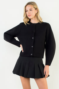 Long Sleeve Cropped Cardigan in Black
