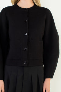 Long Sleeve Cropped Cardigan in Black