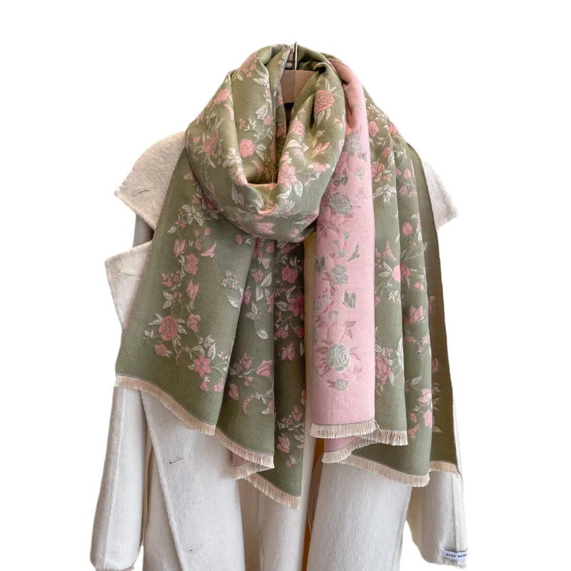 Rose Scarf in Olive/Pink