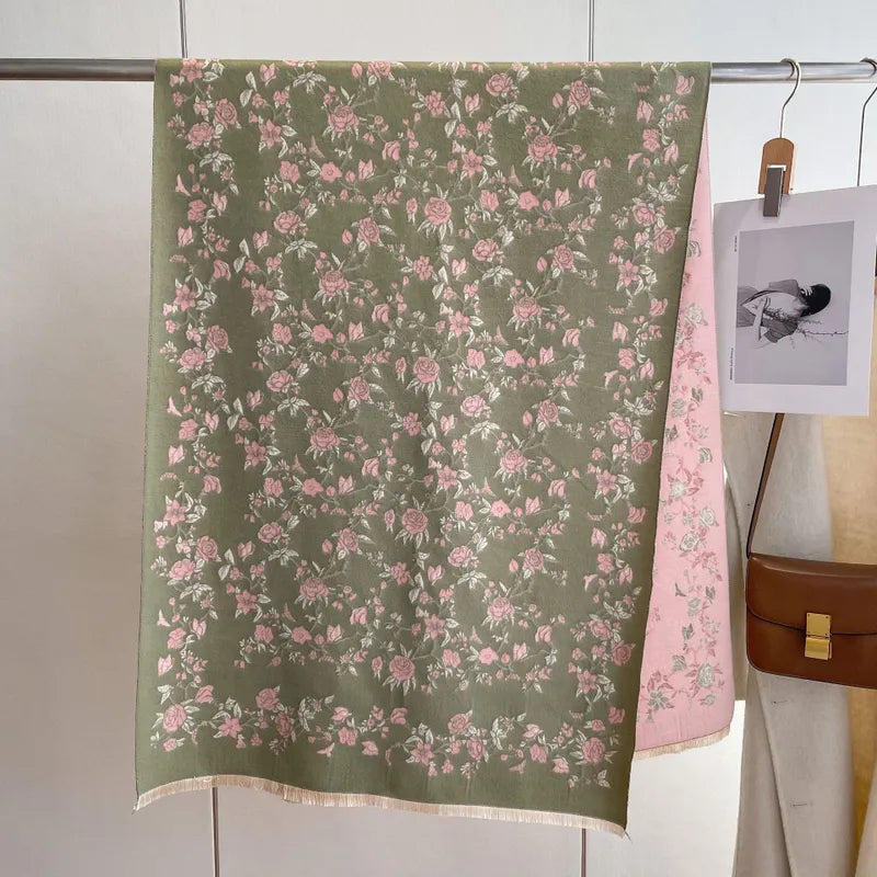 Rose Scarf in Olive/Pink