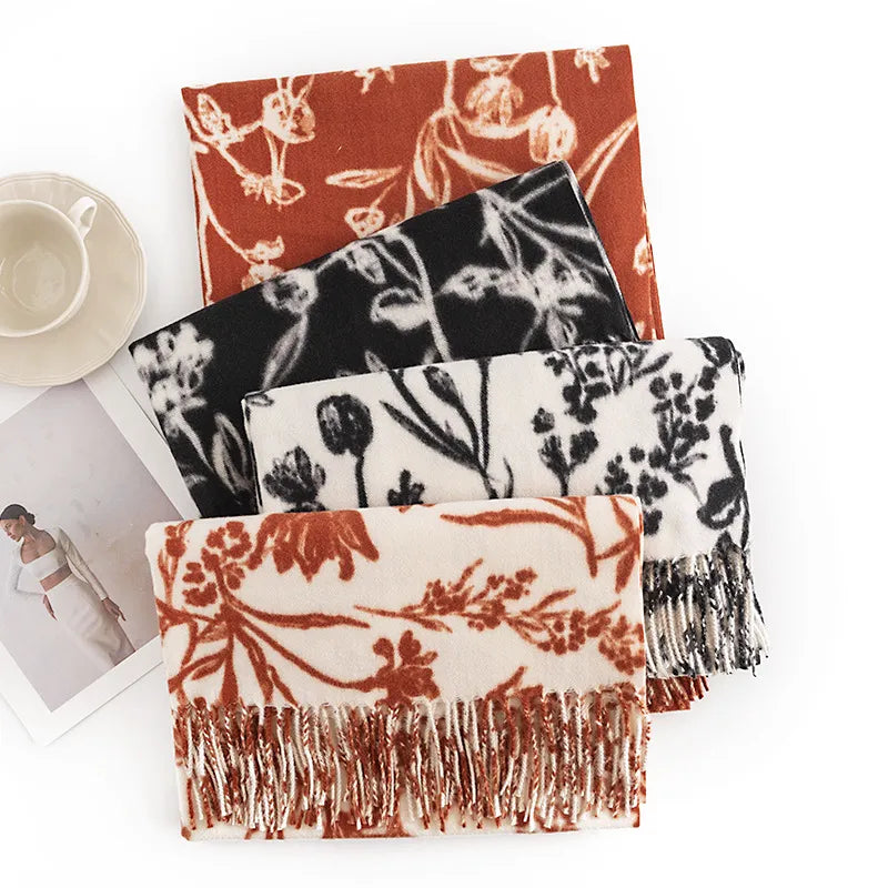 Ink Blot Floral Scarf in Rust