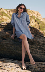 Load image into Gallery viewer, Dover Chambray Dress in Sun Bleached Indigo
