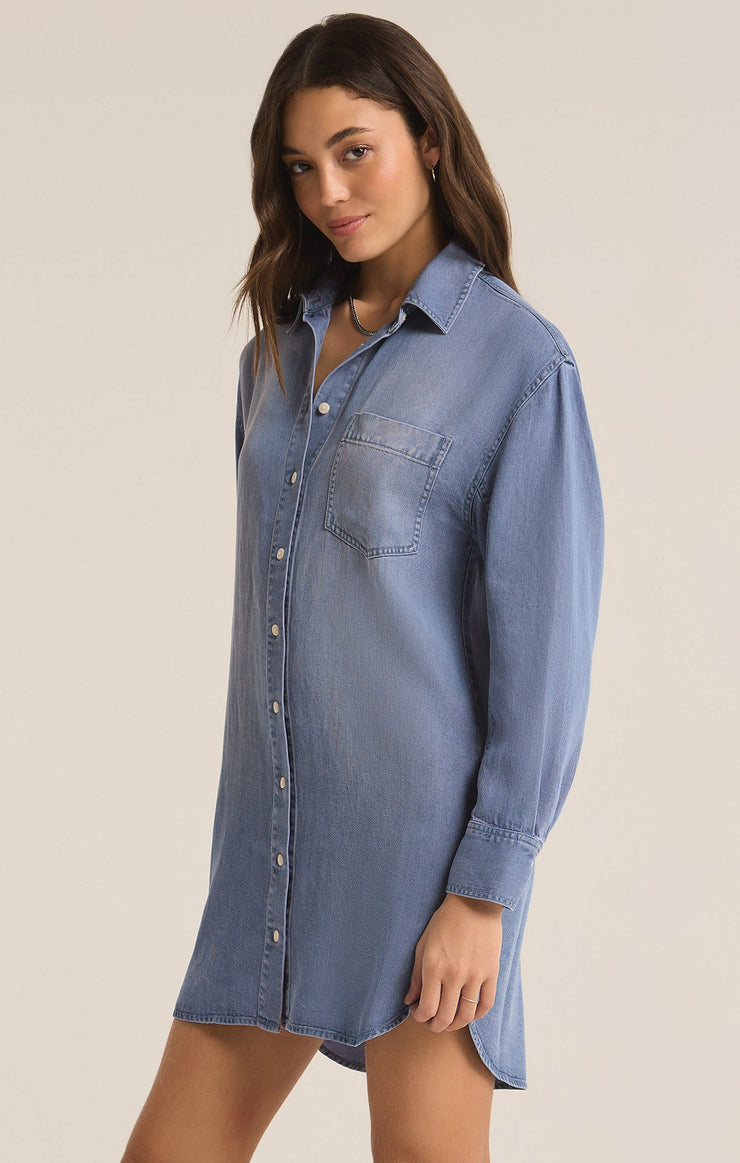 Dover Chambray Dress in Sun Bleached Indigo