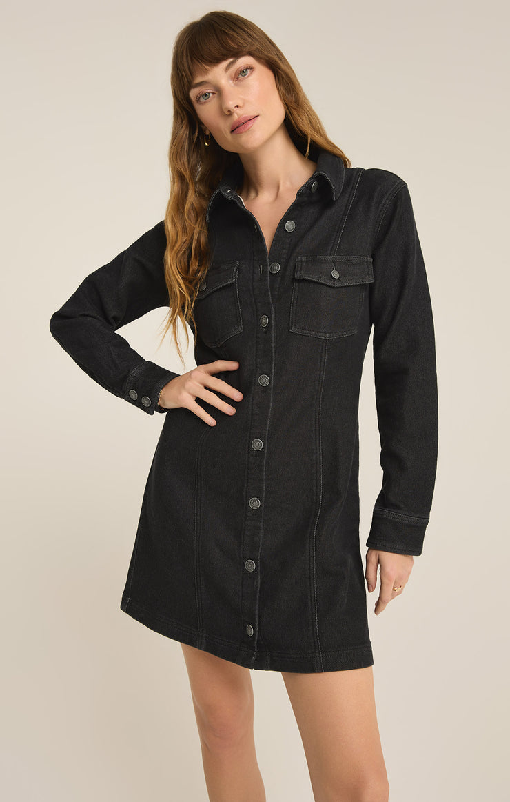 Candice Knit Denim Dress in Black