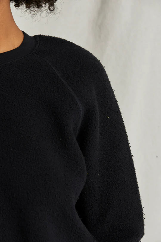 Ziggy Inside Out Fleece Shrunken Crewneck Sweatshirt in Black