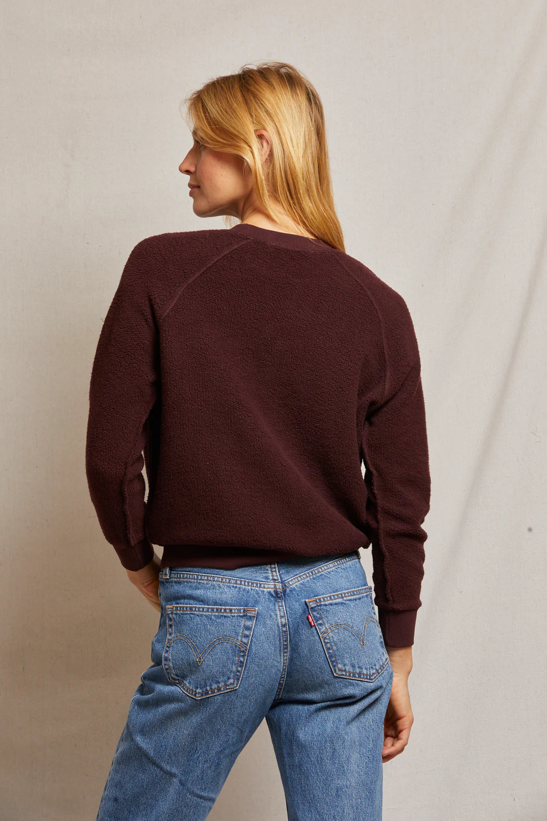 Ziggy Inside Out Fleece Shrunken Crewneck Sweatshirt in Blackberry