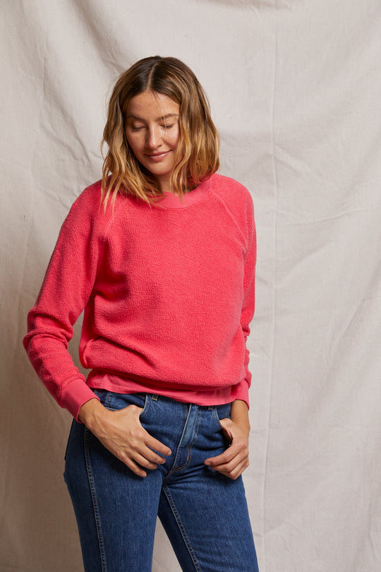 Ziggy Inside Out Fleece Shrunken Crewneck Sweatshirt in Pink Bloom